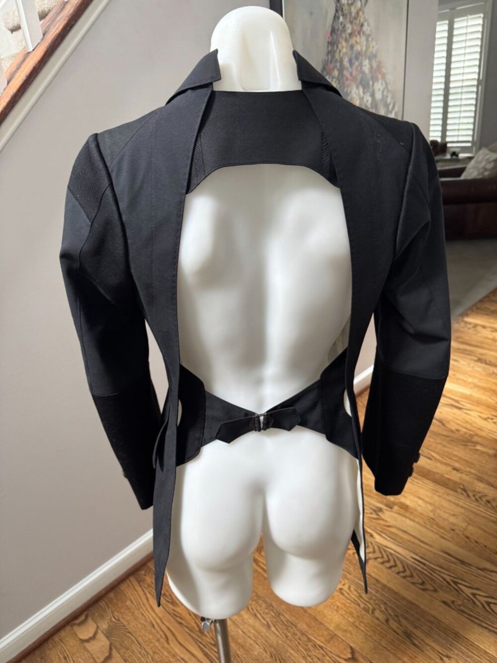 SHIRO SAKAI Japanese Wool Open Back Tailored Blazer Jacket Black Size Small